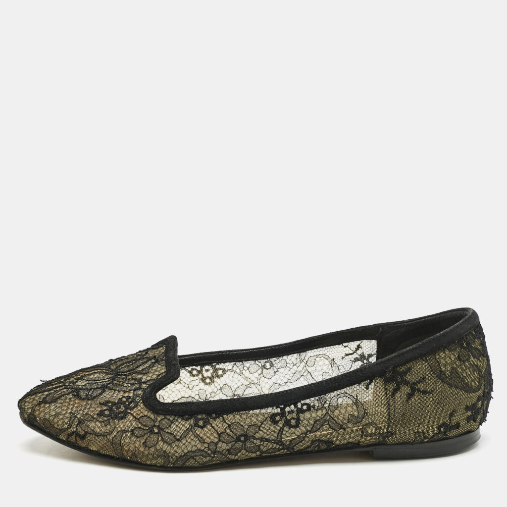 Dolce & Gabbana Black Lace Smoking Slippers Size 37.5