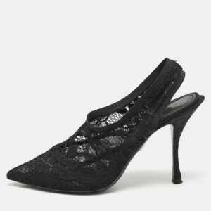 dolce & gabbana black lace pointed toe slingback pumps size 38