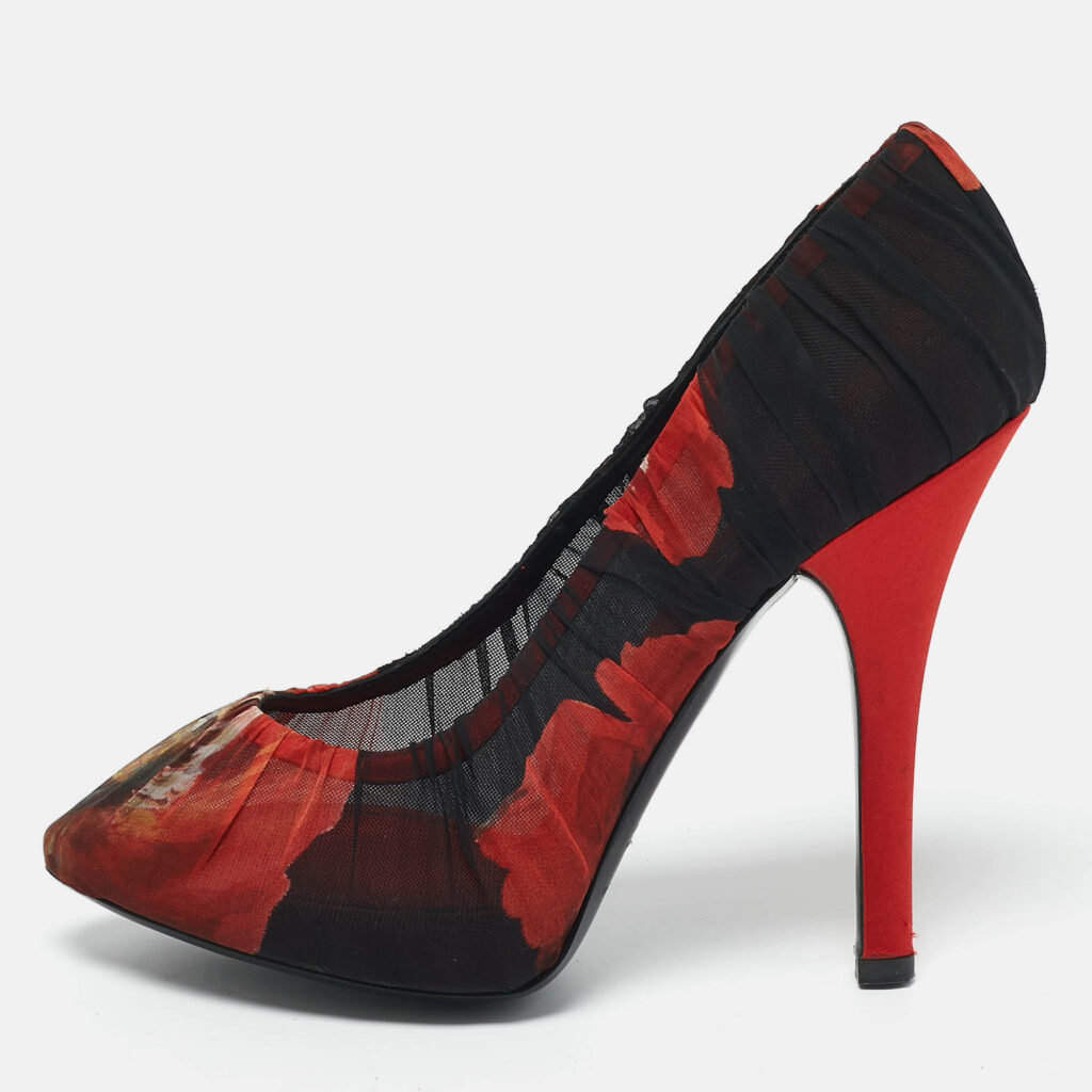 luxury-women-dolcegabbana-used-shoes-p1159575-010 Dolce & Gabbana Red Floral Pleated Fabric Pumps Size 38