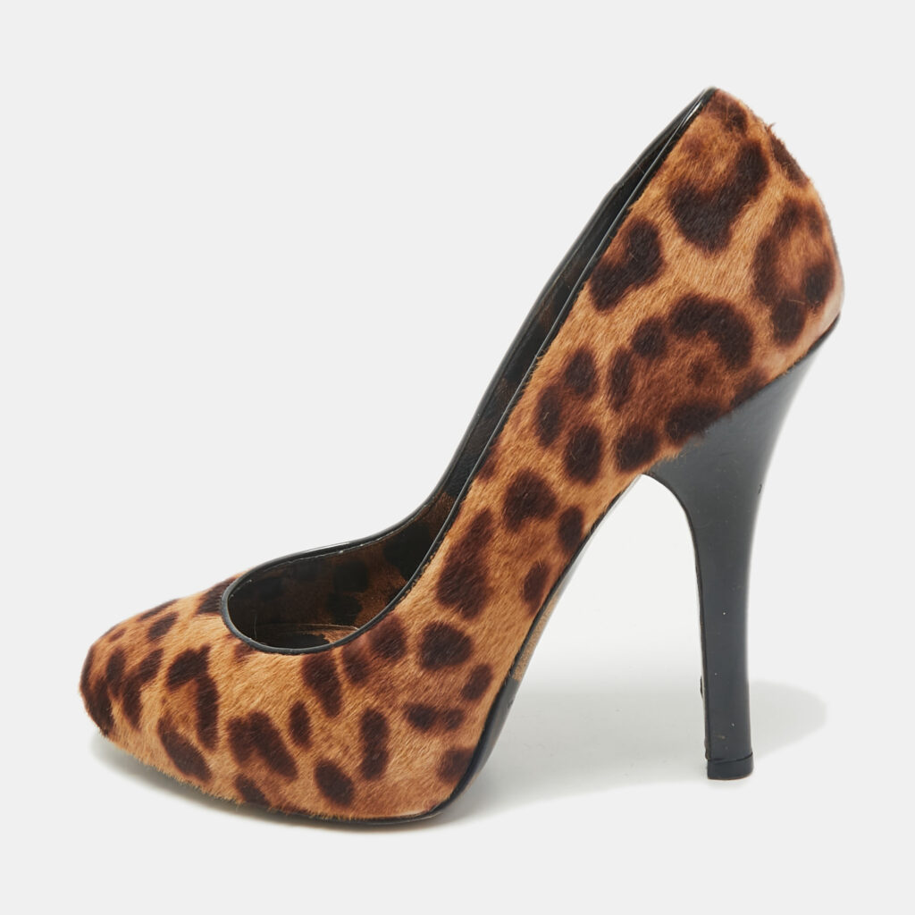 luxury-women-dolcegabbana-used-shoes-p1160300-001 Dolce & Gabbana Brown Leopard Print Calf Hair Round Toe Pumps Size 38
