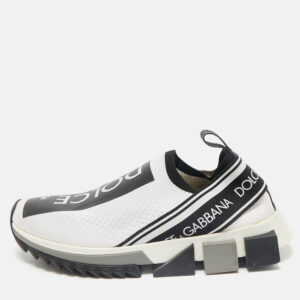 Dolce & Gabbana White/Black Knit Fabric Sorrento Slip On Sneakers Size 37