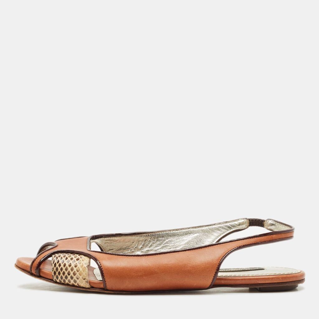 luxury-women-dolcegabbana-used-shoes-p1162456-003 Dolce & Gabbana Brown Leather and Snakeskin Leather Flat Sandals Size 37