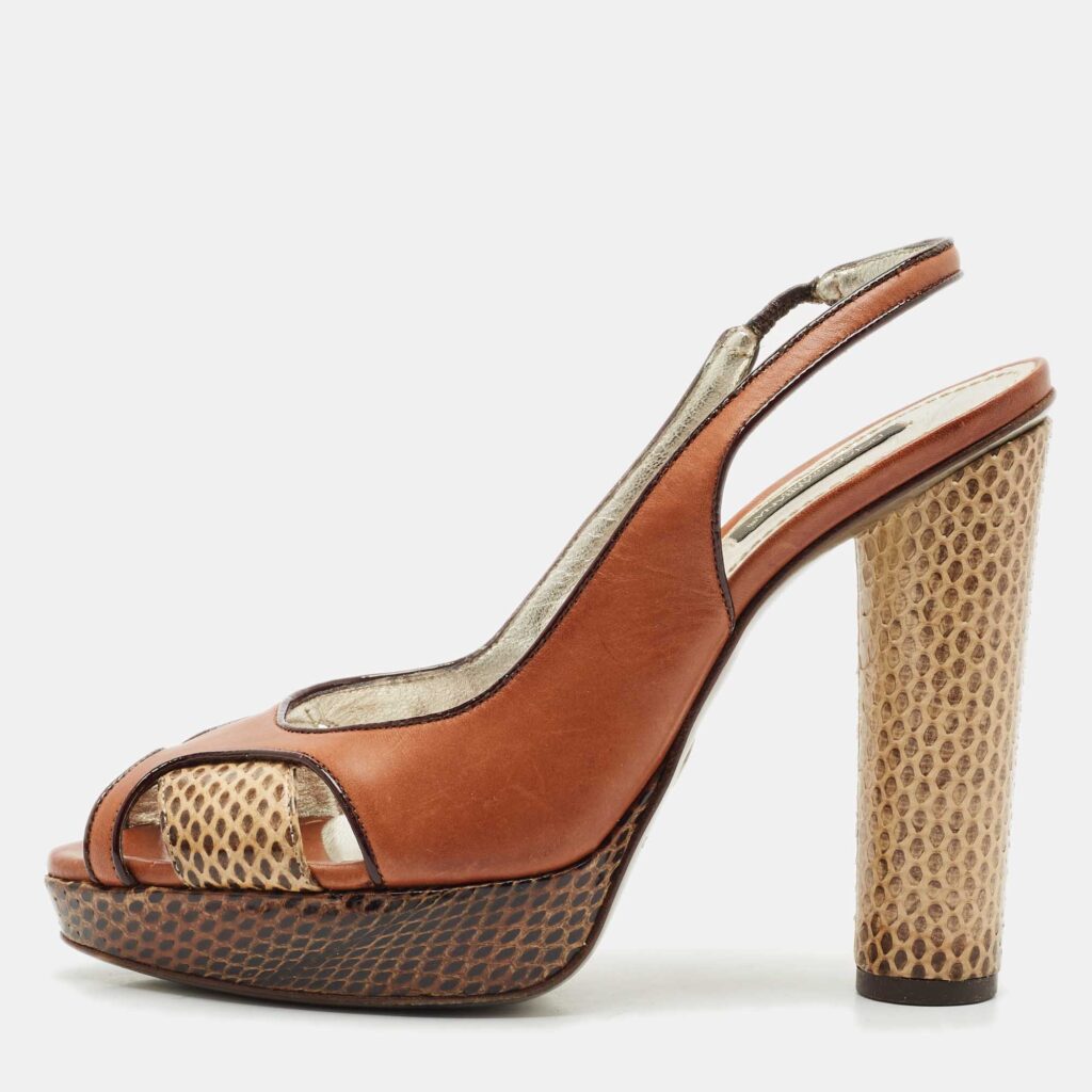 luxury-women-dolcegabbana-used-shoes-p1162769-003 Dolce & Gabbana Brown Leather and Snakeskin Leather Sandals Size 38