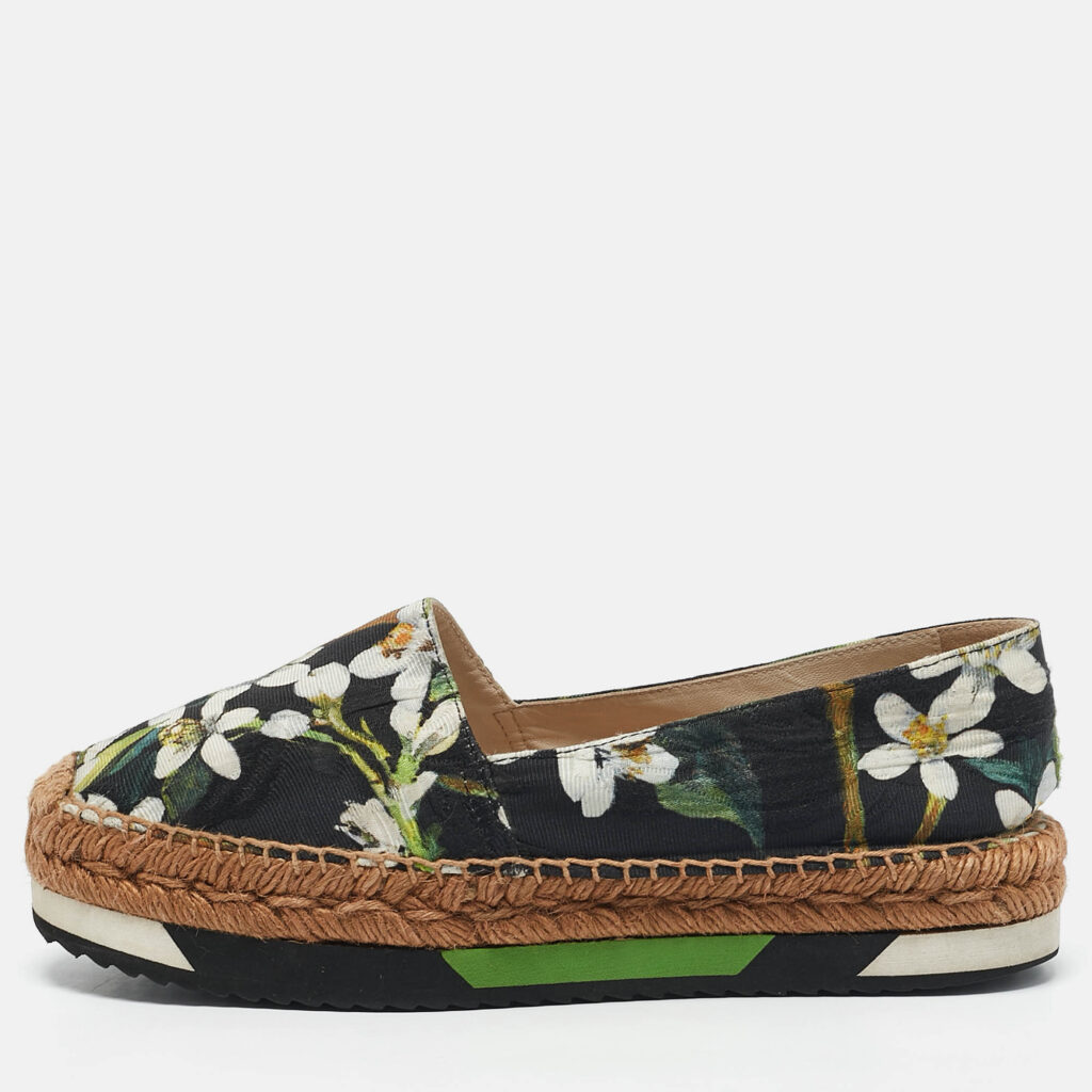 luxury-women-dolcegabbana-used-shoes-p1163109-010 Dolce & Gabbana Multicolor Floral Print Brocade Fabric Espadrille Flats Size 37