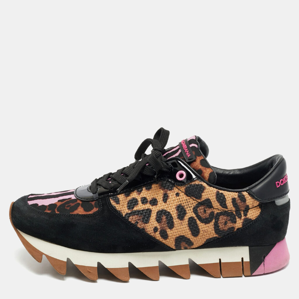 luxury-women-dolcegabbana-used-shoes-p1164889-001.jpg Dolce & Gabbana Multicolor Leopard Print Leather and Suede Running Low Top Sneakers Size 41