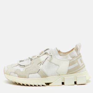 Dolce & Gabbana White Knit Fabric, Suede and Leather Sorrento Lace Up Sneakers Size 36