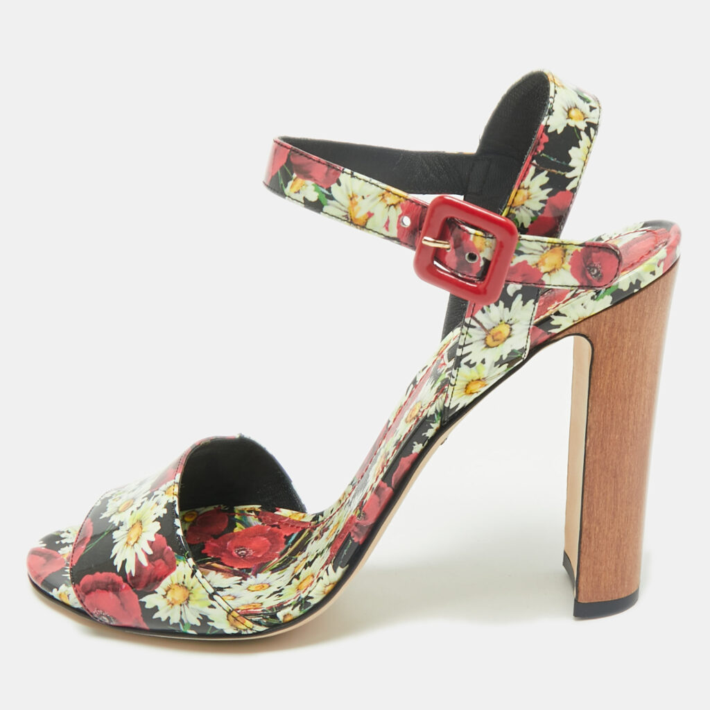luxury-women-dolcegabbana-used-shoes-p1167100-001 Dolce & Gabbana Multicolor Floral Print Patent Leather Ankle Strap Sandals Size 40