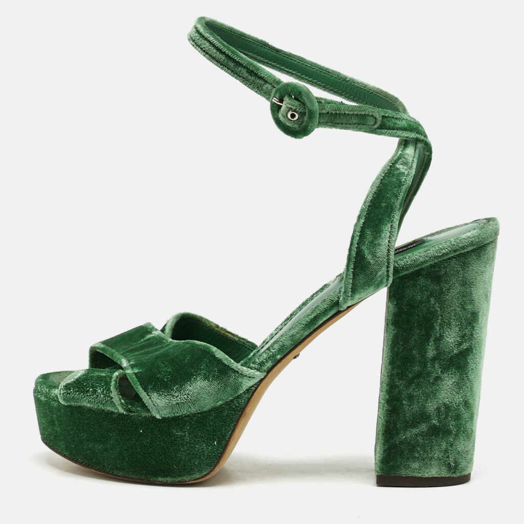luxury-women-dolcegabbana-used-shoes-p1169134-010 Dolce & Gabbana Green Velvet Keira Platform Sandals Size 39