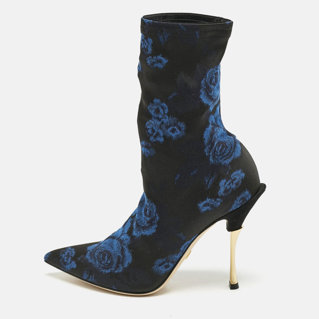 luxury-women-dolcegabbana-used-shoes-p1169395-010.jpg Dolce & Gabbana Black/Blue Knit Fabric Rose Gardinale Ankle Length Boots Size 37.5