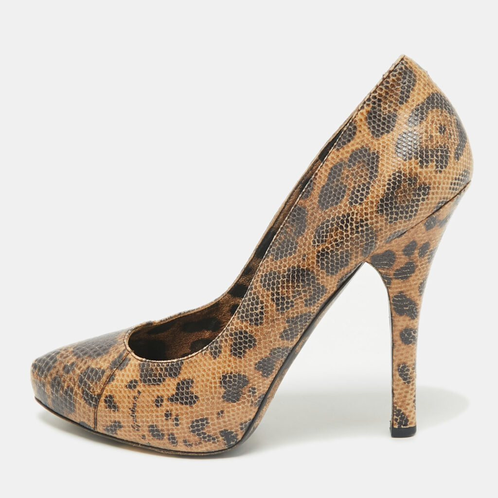 luxury-women-dolcegabbana-used-shoes-p1169637-001 Dolce & Gabbana Beige/Brown Python Embossed Leather Platform Pumps Size 38