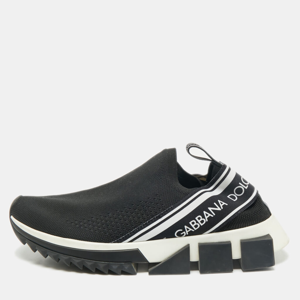 luxury-women-dolcegabbana-used-shoes-p1169676-001 Dolce & Gabbana Black Knit Fabric Sorrento Slip On Sneakers Size 37