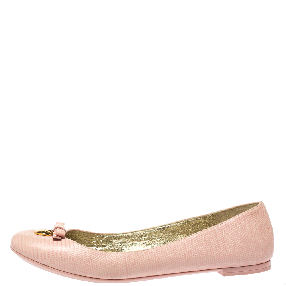 luxury-women-dolcegabbana-used-shoes-p367861-003 Dolce and Gabbana Pink Lizard Embossed Leather Bow Detail Ballet Flats Size 40