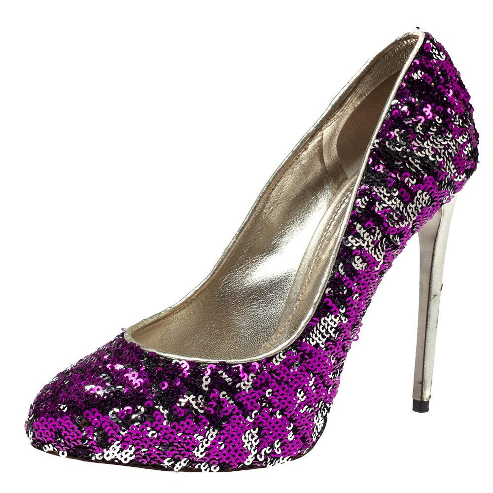 luxury-women-dolcegabbana-used-shoes-p370546-003 Dolce & Gabbana Metallic Two Tone Sequins Embellished Platform Pumps Size 38