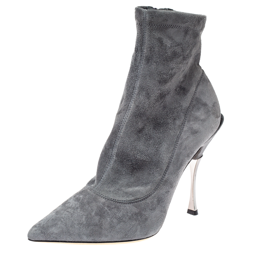 luxury-women-dolcegabbana-used-shoes-p371667-007 Dolce & Gabbana Grey Suede Pointed Toe Booties Size 39