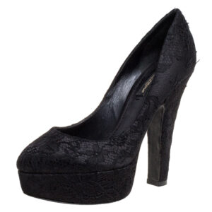 Dolce and Gabbana Black Lace Platform Pumps Size 36