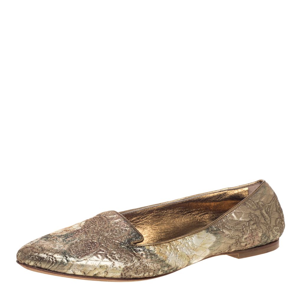 luxury-women-dolcegabbana-used-shoes-p390611-006 Dolce & Gabbana Gold Brocade Smoking Slippers Size 38