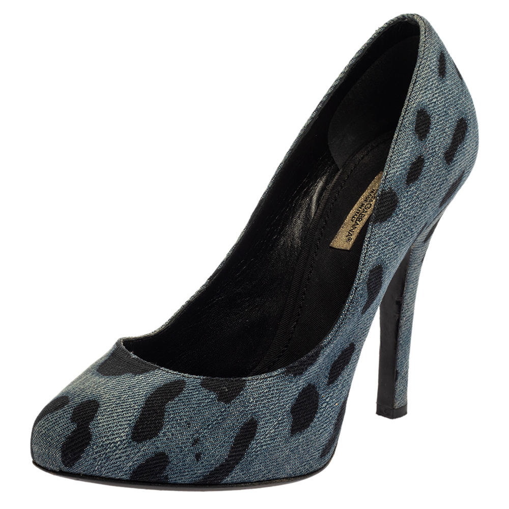 luxury-women-dolcegabbana-used-shoes-p392776-004 Dolce & Gabbana Blue Leopard Print Denim Pumps Size 37
