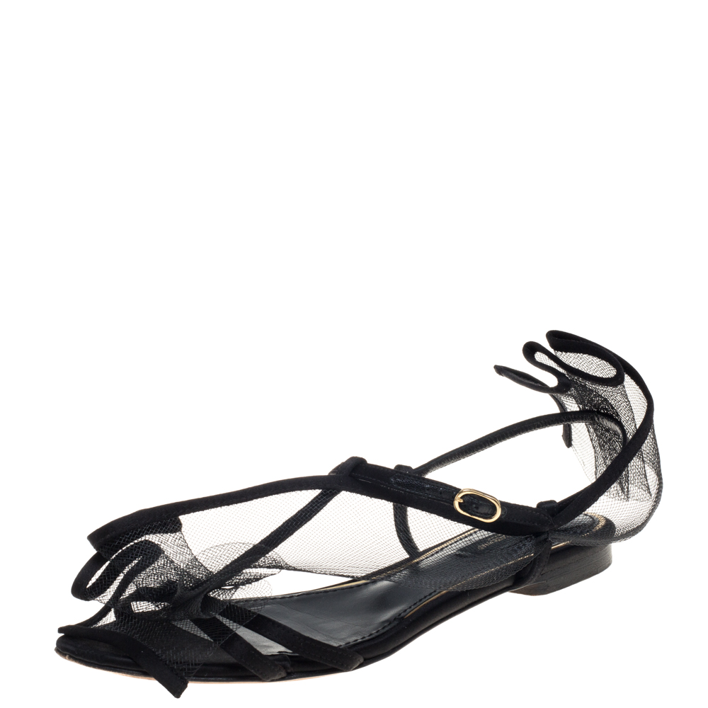 luxury-women-dolcegabbana-used-shoes-p396410-007 Dolce & Gabbana Black Satin And Mesh Flat Sandals Size 37.5