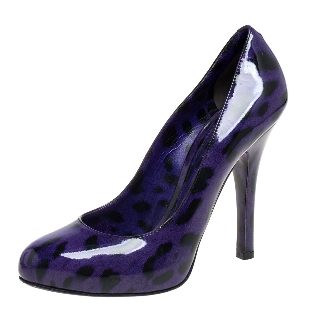 luxury-women-dolcegabbana-used-shoes-p396467-006 Dolce & Gabbana Purple/Black Leopard Print Patent Leather Platform Pumps Size 37.5