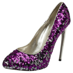 Dolce & Gabbana Purple/Silver Sequins And Leather Pumps Size 40