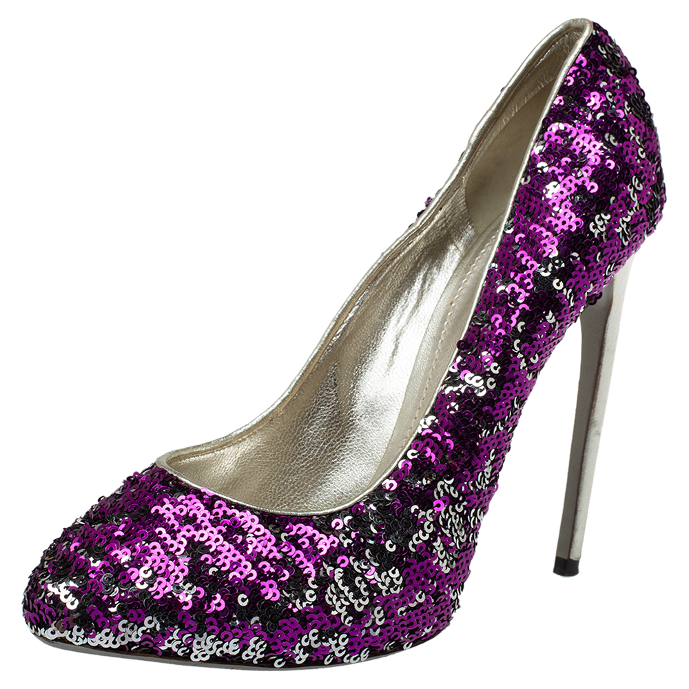 luxury-women-dolcegabbana-used-shoes-p397651-005 Dolce & Gabbana Purple/Silver Sequins And Leather Pumps Size 40