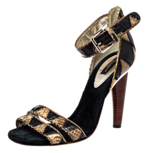 Dolce & Gabbana Black/Beige Python Ankle Strap Sandals Size 39