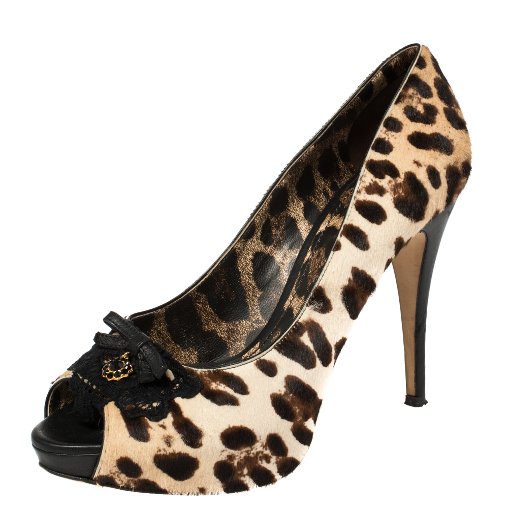 luxury-women-dolcegabbana-used-shoes-p425994-006 Dolce and Gabbana Leopard Print Pony Hair Peep Toe Platform Pumps Size 39.5
