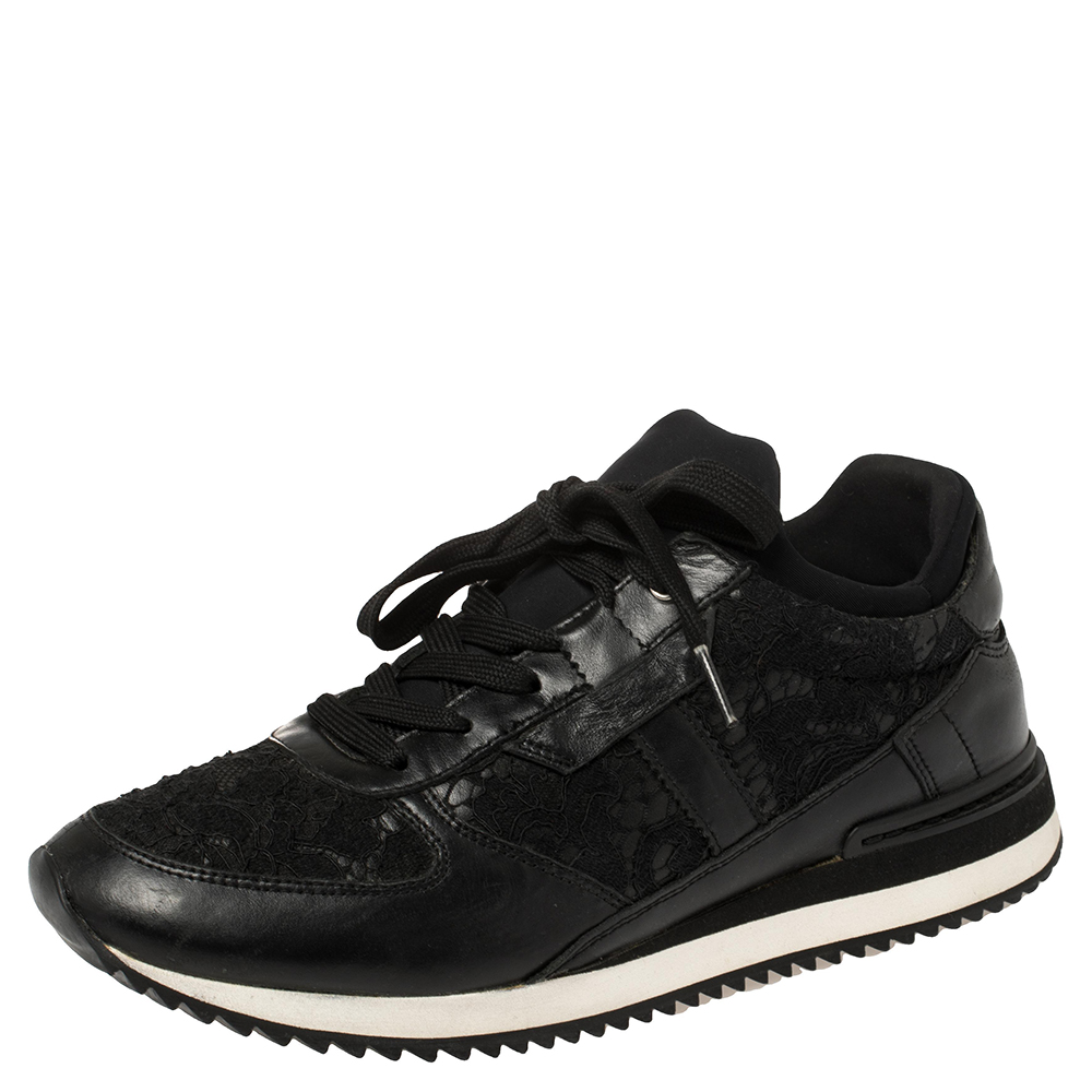 luxury-women-dolcegabbana-used-shoes-p433648-005 Dolce & Gabbana Black Lace And Leather Low Top Sneakers Size 38.5