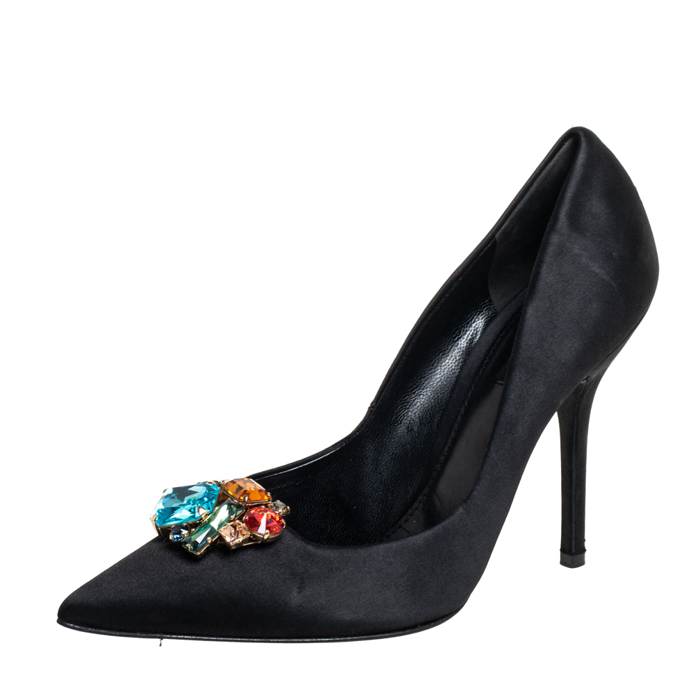 luxury-women-dolcegabbana-used-shoes-p444881-006 Dolce & Gabbana Black Satin Crytal Embellished Pumps Size 39