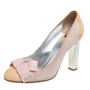 Dolce & Gabbana Beige/Pink Suede And Patent Leather Bow Pumps Size 39.5