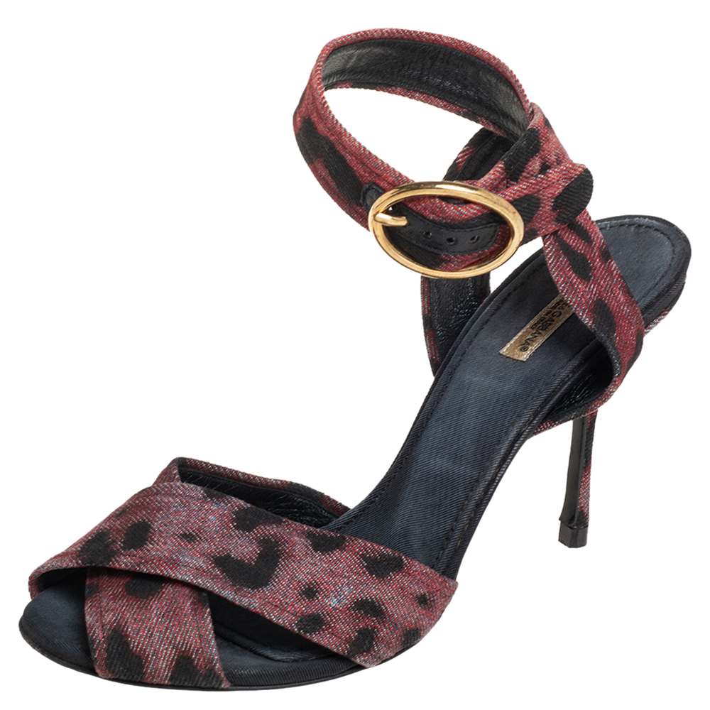 luxury-women-dolcegabbana-used-shoes-p462012-005 Dolce & Gabbana Multicolor Leopard Print Fabric Cross Detail Ankle Strap Sandals Size 40
