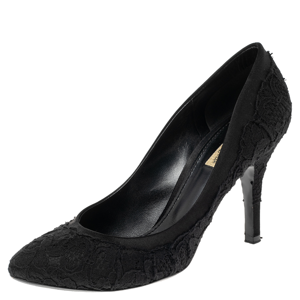 luxury-women-dolcegabbana-used-shoes-p488562-004 Dolce & Gabbana Black Lace and Satin Pumps Size 38