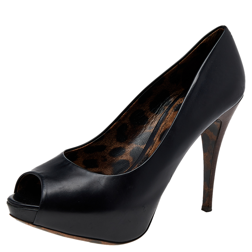 luxury-women-dolcegabbana-used-shoes-p499755-002 Dolce & Gabbana Black Leather Peep Toe Platform Pumps Size 40