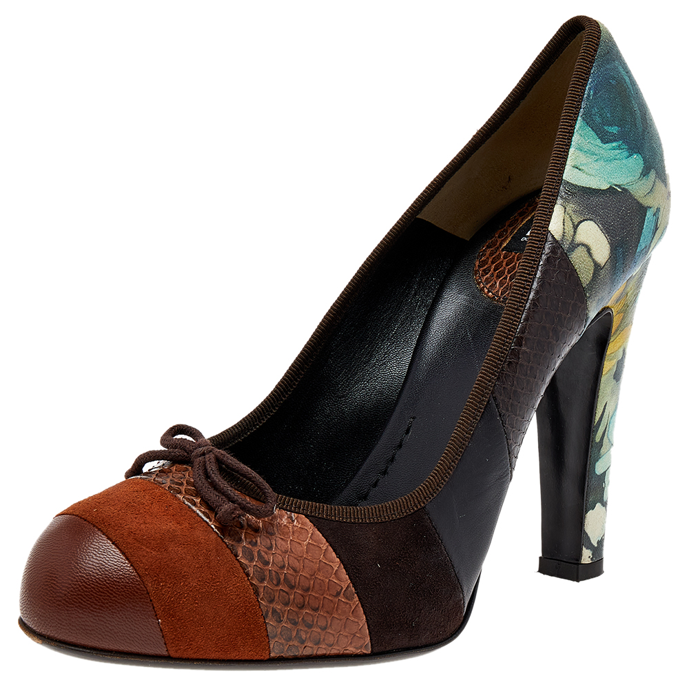 luxury-women-dolcegabbana-used-shoes-p499802-002 Dolce & Gabbana Multicolor Suede And Leather Bow Pumps Size 37.5