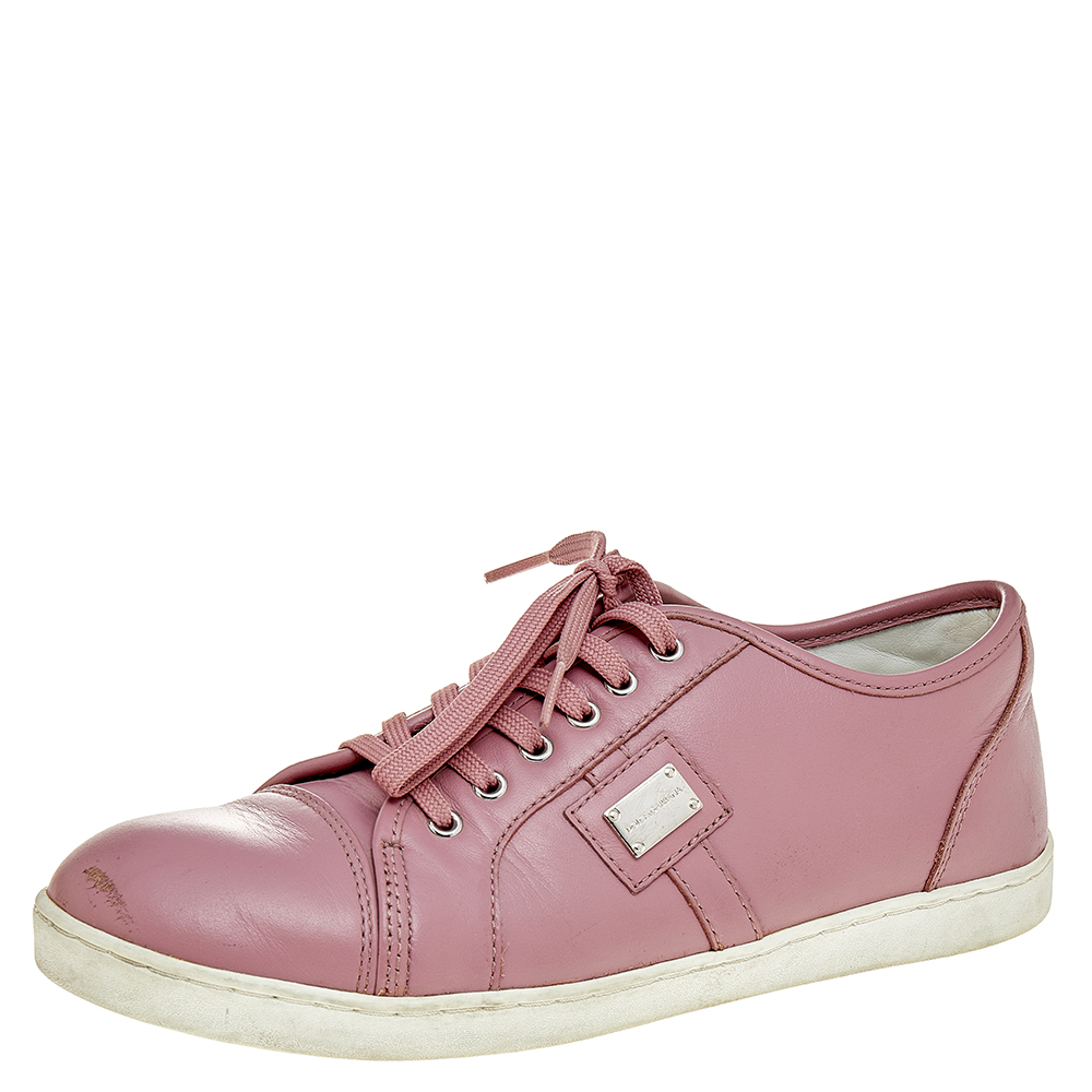 luxury-women-dolcegabbana-used-shoes-p508025-004-2 Dolce & Gabbana Pink Leather Low Top Sneakers Size 37