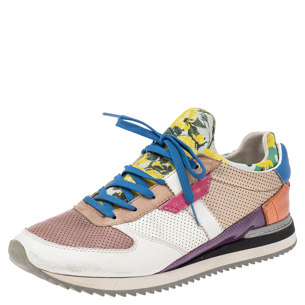 luxury-women-dolcegabbana-used-shoes-p519236-003-2 Dolce & Gabbana Multicolor Patchwork Leather And Fabric Low Top Sneakers Size 41