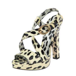 Dolce & Gabbana Yellow/Black Animal Print Patent Leather Cross Strap Platform Sandals Size 39