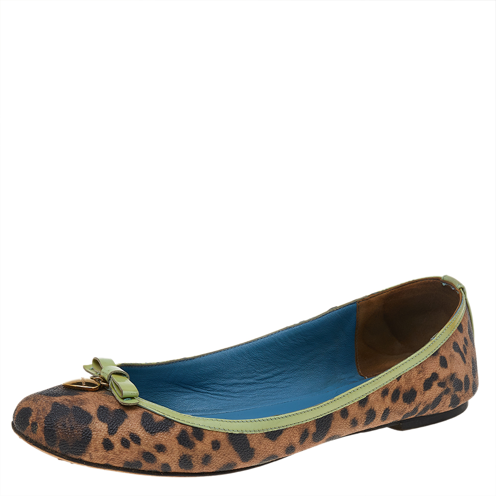 luxury-women-dolcegabbana-used-shoes-p541356-006-2 Dolce & Gabbana Brown/Green Leopard Print Coated Canvas And Patent Leather Ballet Flats Size 40