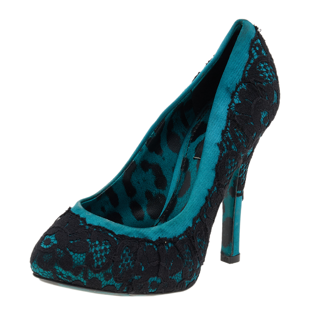 luxury-women-dolcegabbana-used-shoes-p556836-006-1 Dolce & Gabbana Green/Black Lace and Satin Pumps Size 35