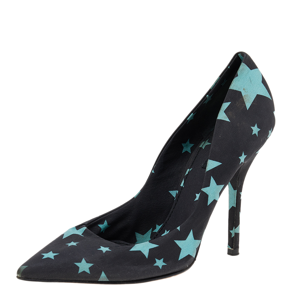 luxury-women-dolcegabbana-used-shoes-p556888-005 Dolce & Gabbana Black Star Print Fabric Pointed Toe Pumps Size 38