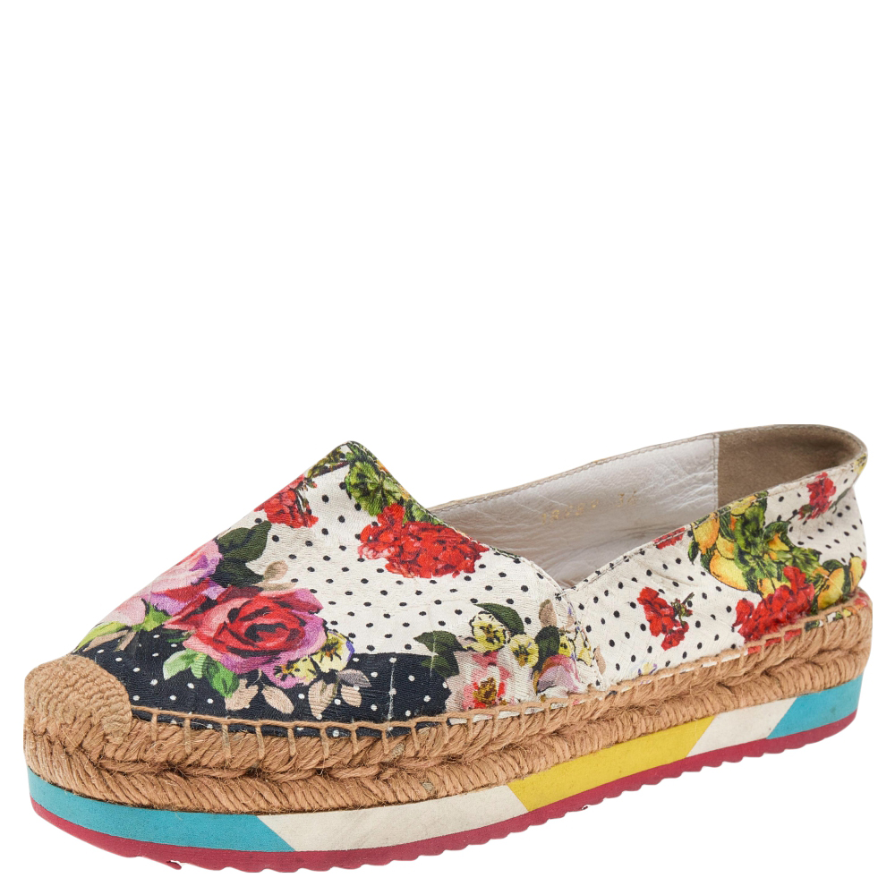 luxury-women-dolcegabbana-used-shoes-p560695-006-2 Dolce & Gabbana Multicolor Floral Print Canvas Espadrille Flats Size 36