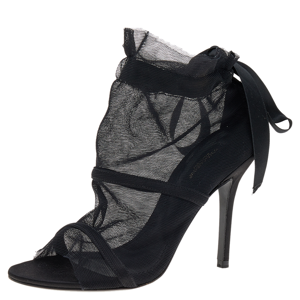 luxury-women-dolcegabbana-used-shoes-p568210-003 Dolce & Gabbana Black Fabric Peep Toe Booties Size 35.5
