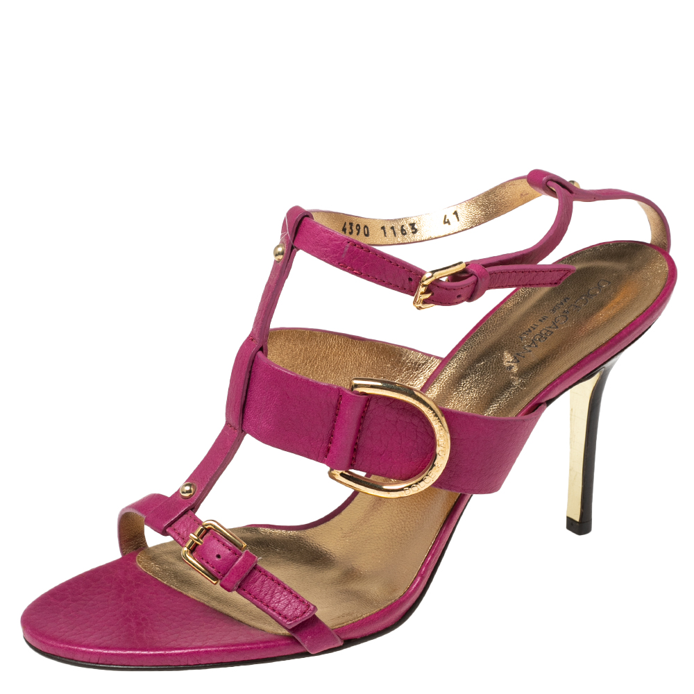 luxury-women-dolcegabbana-used-shoes-p569819-001 Dolce & Gabbana Pink Leather Buckle Details T-Strap Sandals Size 41