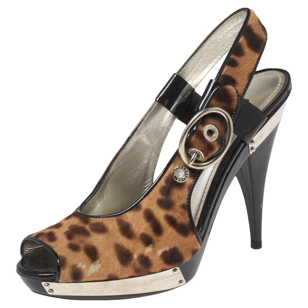 luxury-women-dolcegabbana-used-shoes-p596442-010-1 Dolce & Gabbana Black/Brown Leopard Print Pony Hair and Patent Leather Trim Platform Sandals Size 41