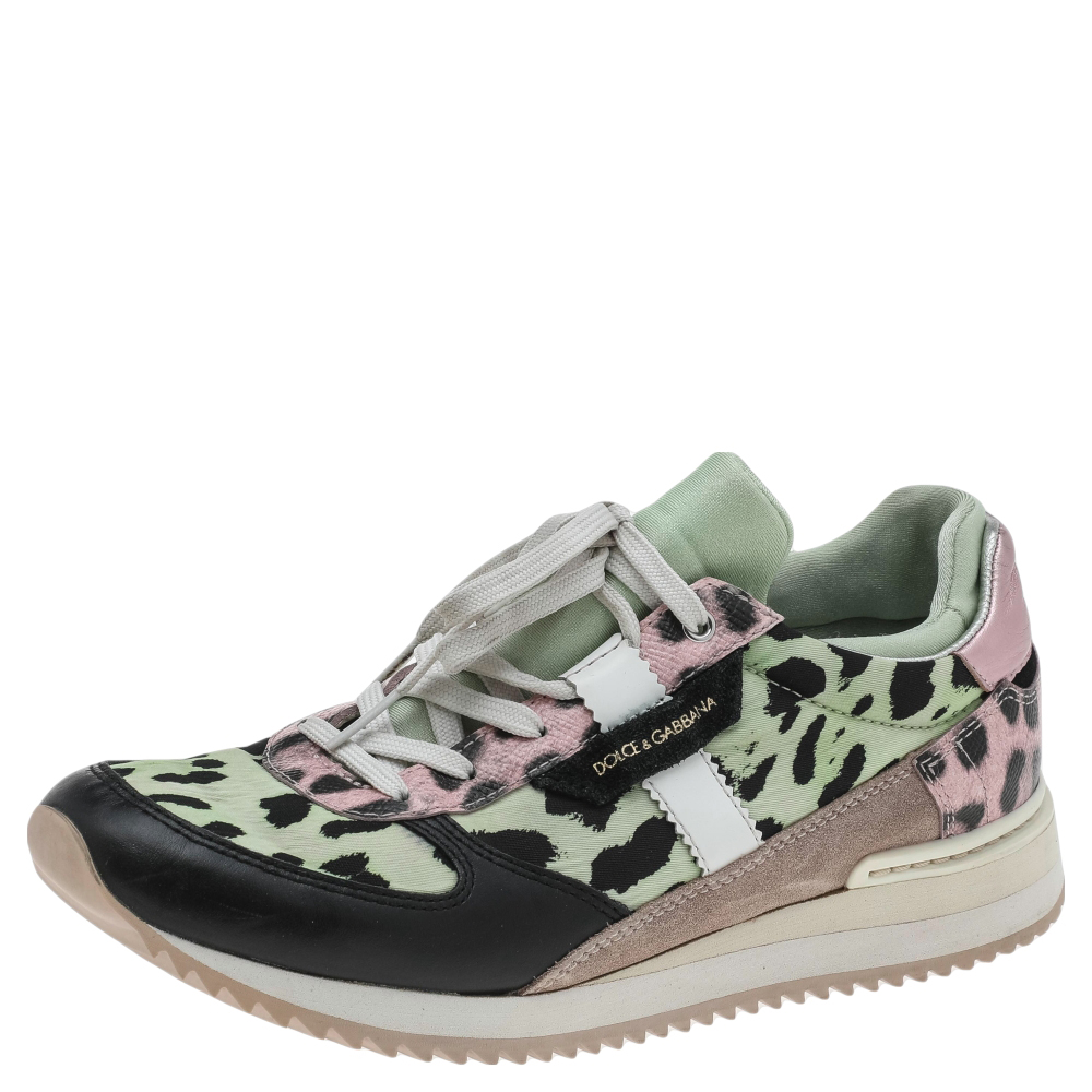luxury-women-dolcegabbana-used-shoes-p597016-004-2 Dolce & Gabbana Multicolor Leopard Print Canvas And Leather Low Top Sneakers Size 38