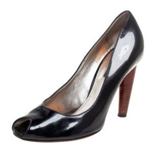 Dolce & Gabbana Black Patent Leather Peep Toe Pumps Size 37