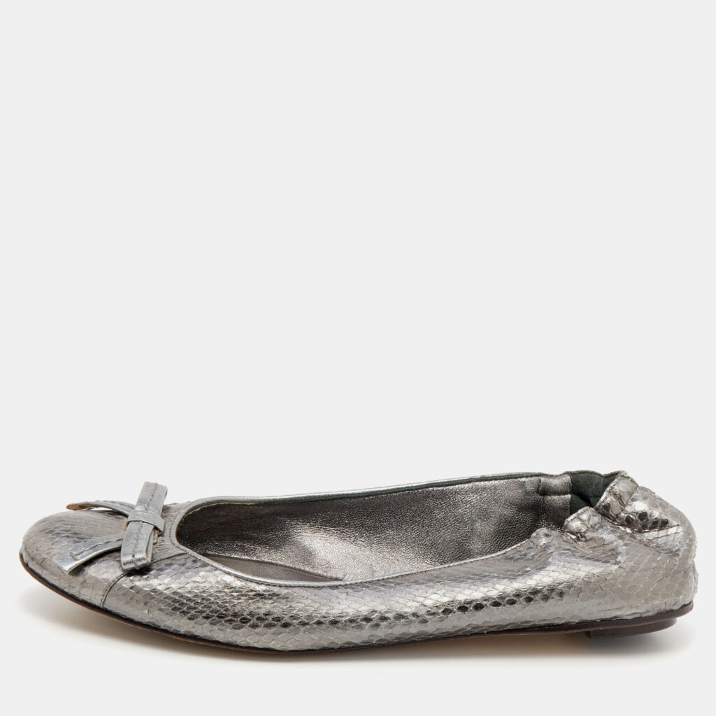 luxury-women-dolcegabbana-used-shoes-p649784-004-1 Dolce & Gabbana Metallic Grey Snakeskin Bow Ballet Flats Size 36.5
