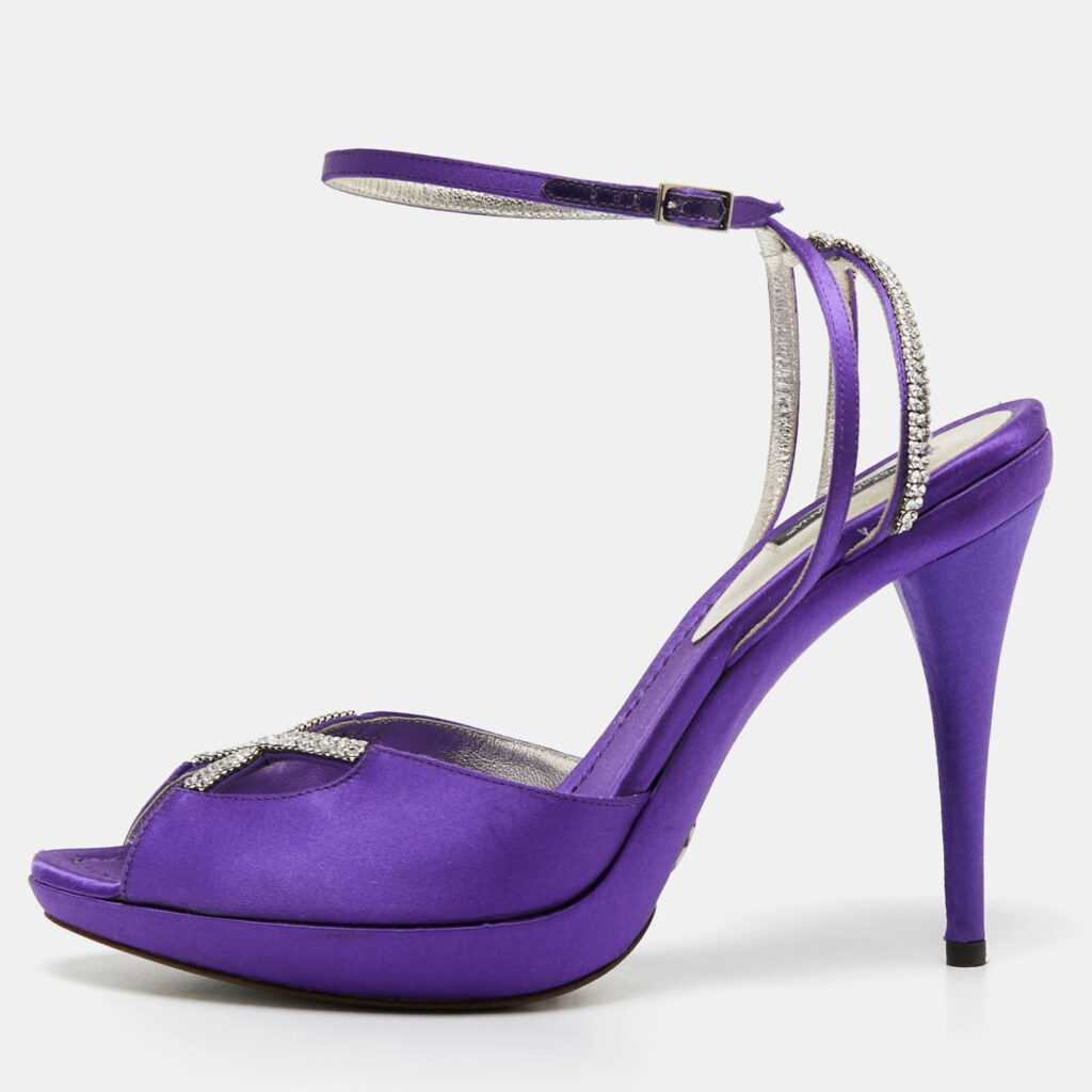 luxury-women-dolcegabbana-used-shoes-p651108-010-2 Dolce & Gabbana Purple Satin Crystal Embellished Ankle Strap Platform Sandals Size 41