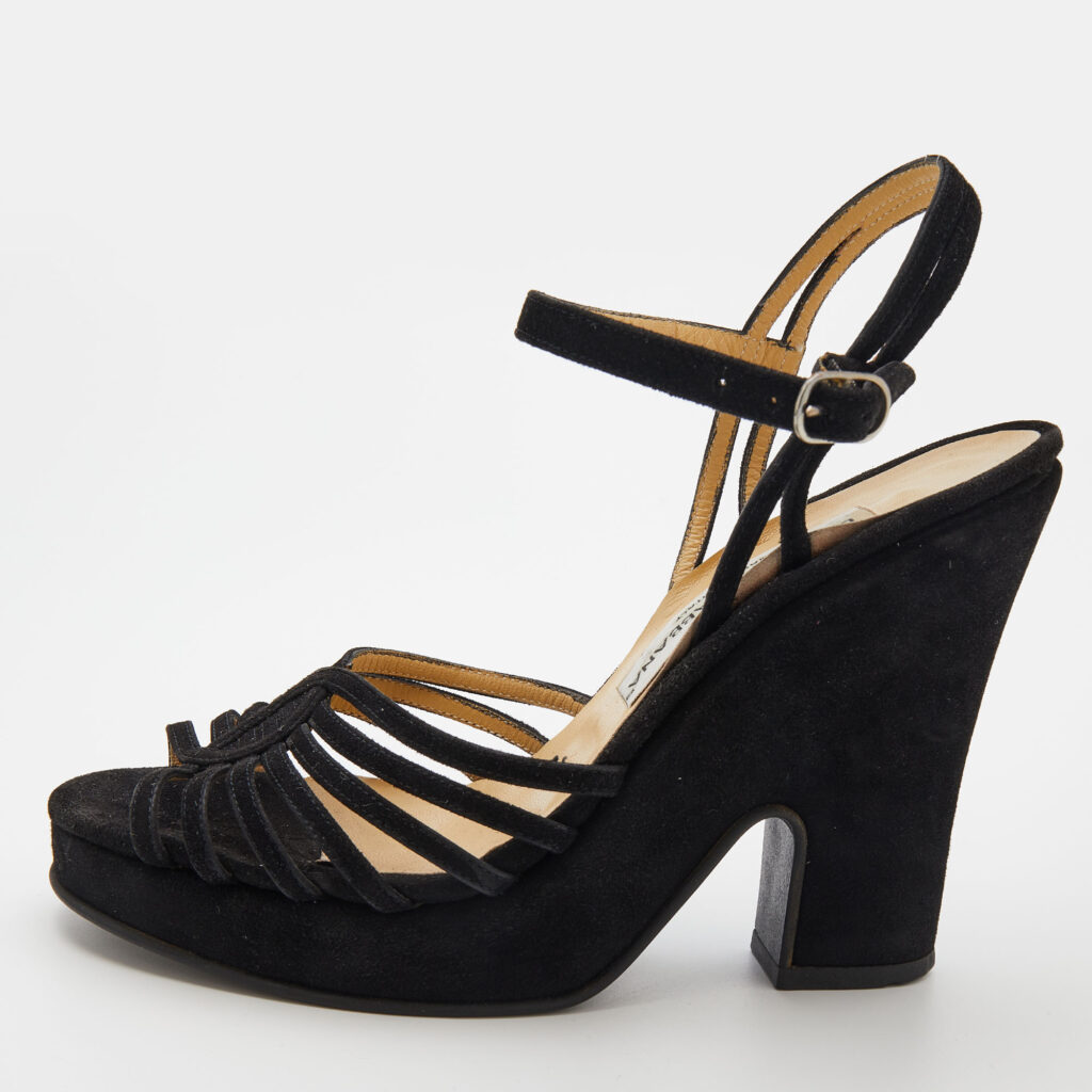 luxury-women-dolcegabbana-used-shoes-p681747-007-1 Dolce & Gabbana Black Suede Ankle Strap Wedge Sandals Size 38.5