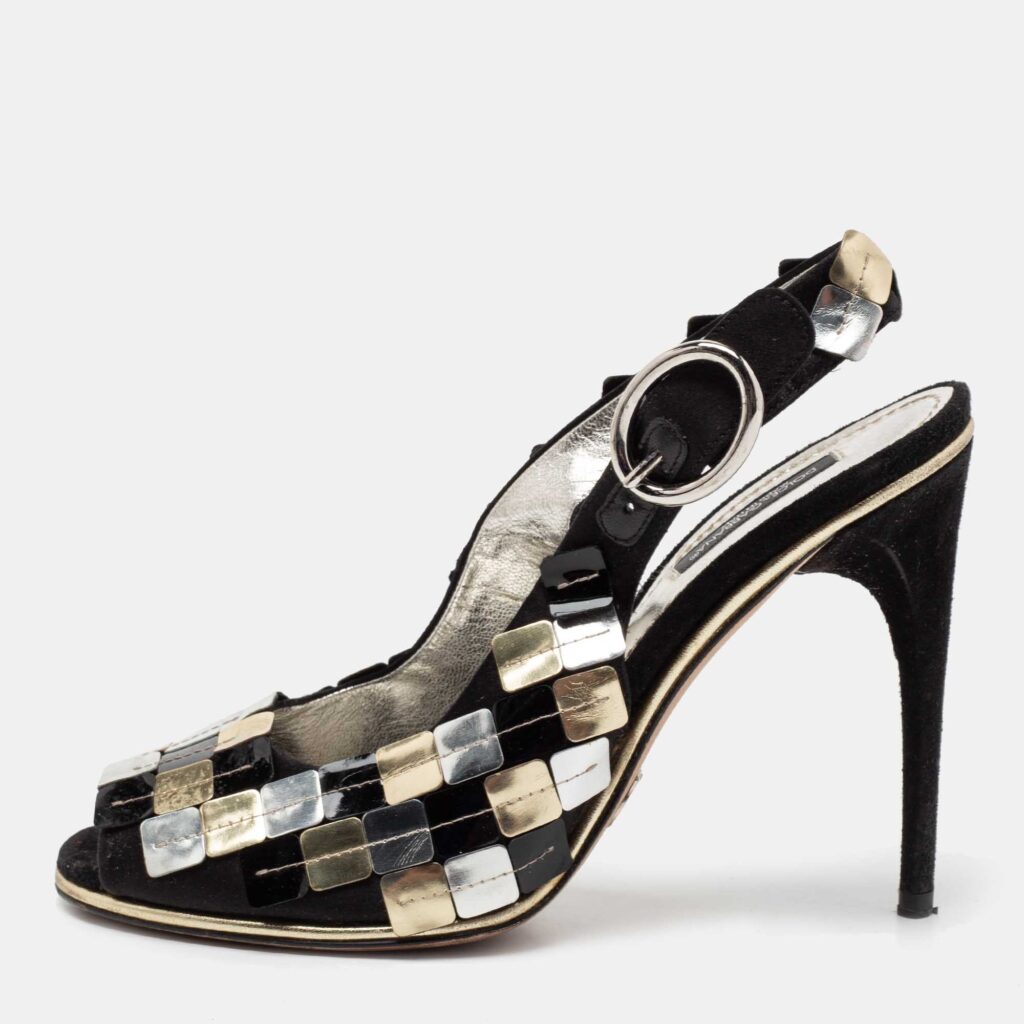 luxury-women-dolcegabbana-used-shoes-p685955-004-1 Dolce & Gabbana Black/Golden Ankle Strap Peep Toe Sandals Size 38.5